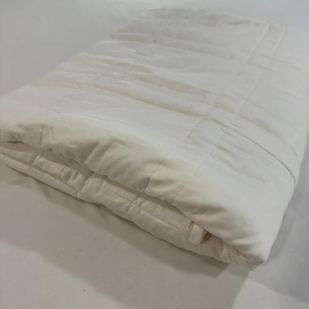 Baloo Weighted Blanket 12lbs 42x72 Throw Cotton Glass Beads White Cream Quilted